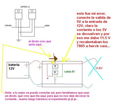 y aquí cuando lo arme por primera vez, cometí el error de unir la salida a la entrada de 12V, y por eso la lectura me daba igual o 11.5V..