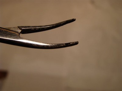 Detalle de mosquito curvo abierto.