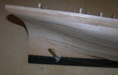 Detalle de la popa con la quilla de acero