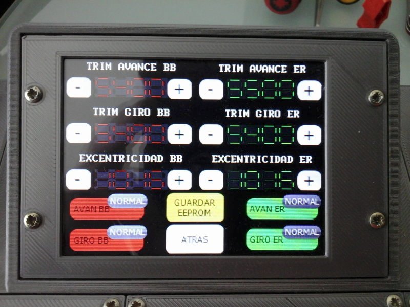 Pantalla de configuración para los servos de control de los propulsores.