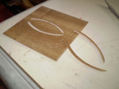 De la plancha de madera de 3 mm donde vienen troquelado los brazales. Con la ayuda de un cúter, extraeremos las piezas A y C.