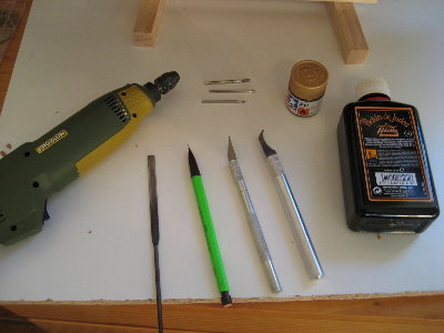 herramientas: taladro , cuchillas , limas , pintura y betun