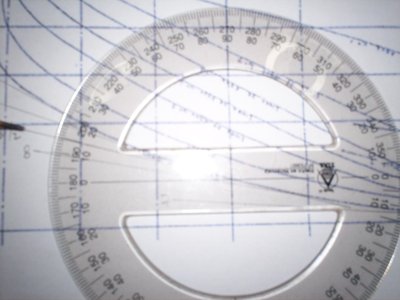 Tracé la tangente  en cada punto de intersección de cada línea de agua con cada cuaderna para medir el ángulo de bisel que debía darle a los mamparos para que las tracas asentaran bien. Hice un cuadro con las mediciones y colocando la mesa del disco lijador en el ángulo adecuado biselé los mamparos.