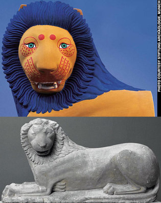 550AC-LeonDeLoutraki-560px Un león de la ciudad griega de Loutraki, esculpido —y pintado— originalmente en el año 550 antes de Cristo..jpg