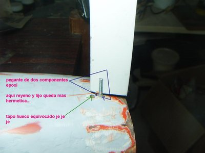 con epoxy relleno el borde de la bocina y casco, aunque quedo preciso, con golpes pequeños de martillo introduje el tubo..<br />reyeno unas cuantas vueltas, pegadas al timon...