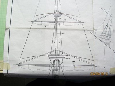 Verifico que la línea superior de la vela quede alineada con la escuadra de la tabla de dibujo.