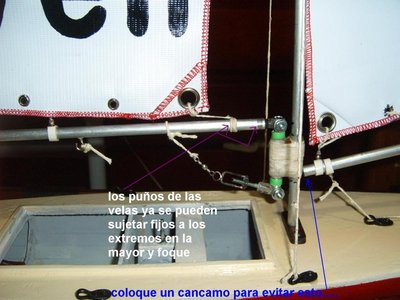 vemos la botavara sin cancamo, se mete al mastil, y si puedo dejar fijo los puños a la botavara o es mejor con las gomas...