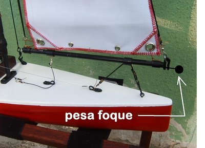 coloco un plomito de pesa en la punta de la botavara del foque..