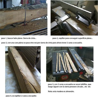 sacar tablillas de tronco de madera. almendro